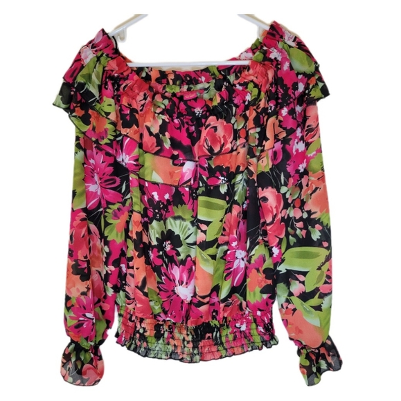 Sunny Leigh M Tropical Floral Boho Ruffle Blouse - Picture 1 of 7